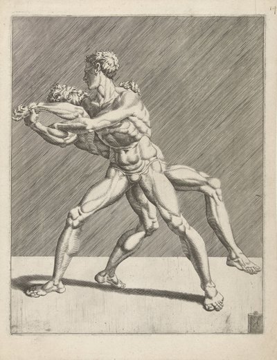 Kaksi painijaa Wrestlers (sarjan nimi) tekijältä Dirck Volckertsz. Coornhert