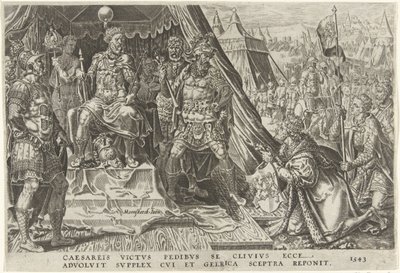 William II, Gelren herttua, alistuu Kaarle V:n auktoriteetille, 1543 Kaarle V:n voitot (sarjan nimi) Divi Caroli. v. imp. valita. max. victoriae, ex multis praecipuae (sarjan nimi) tekijältä Dirck Volckertsz. Coornhert