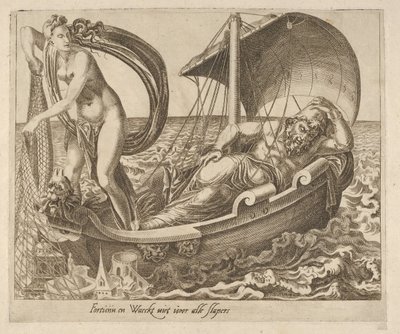 Fortune ei valvo kaikkia nukkujia Six Sayings about Fortune, ca. 1560. tekijältä Dirck Volkertsen Coornhert