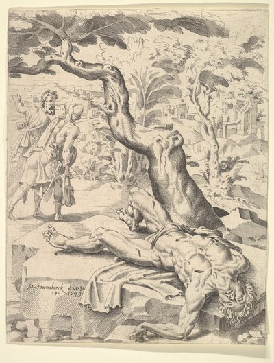 Vertaus laupias samarialainen, 1549. tekijältä Dirck Volkertsen Coornhert