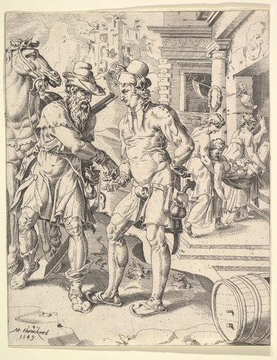 Vertaus laupias samarialainen, 1549. tekijältä Dirck Volkertsen Coornhert