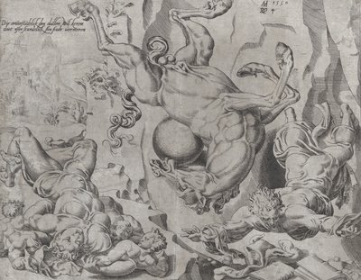 Maailma, joka tuhoutuu yhdessä tiedon ja rakkauden kanssa, The Unrestrained World, levy 4..., 1550. tekijältä Dirck Volkertsen Coornhert