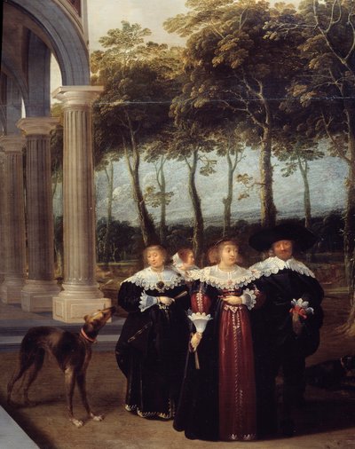 Pariskuntakävely Yksityiskohta maalauksesta "" Keilailijat"" Dirck Van Delenin (1605-1671) maalaus tekijältä Dirck van Delen