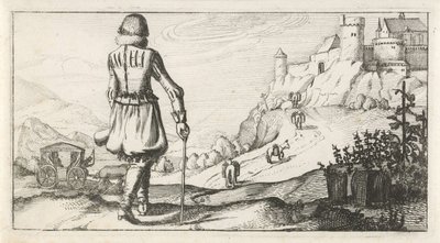 Mies Gambesonissa vuoristomaisemassa Hollantilaiset naisten ja miesten puvut, 1622 (sarjan nimi) tekijältä Dirk Eversen Lons