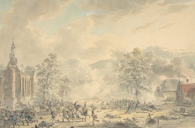 Taistelukohtaus kirkon kanssa vasemmalla, n. 1790-1800. tekijältä Dirk Langendijk