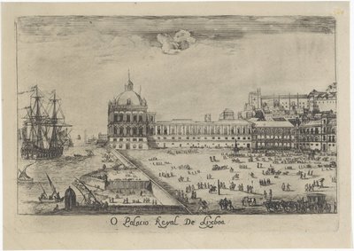 Näkymä Lissabonin kuninkaalliselle palatsille O Palacio Real de Lixboa (otsikko esineessä) Näkymät Lissaboniin (sarjan nimi) tekijältä Dirk Stoop
