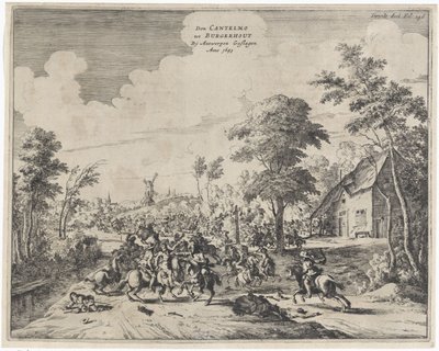 Espanjalaiset Don Cantelmon johdolla voittivat Borgerhoutissa vuonna 1643 Don Cantelmo tot Burgerhout Antwerpen Struck Anno 1643 (otsikko esineessä) tekijältä Dirk Stoop