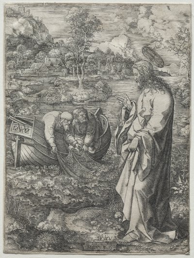 Jeesus kutsuu Pietarille ja Pyhälle Andrealle, 1523. tekijältä Dirk Vellert