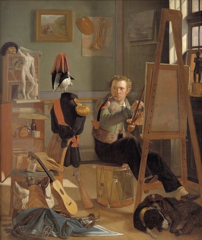 Taistelumaalari Jorgen Sonne ateljeessaan, noin 1826 (öljy kankaalle). tekijältä Ditlev Conrad Blunck