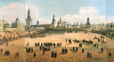 Pyhän Basilin katedraali Kremlistä katsottuna Moskovan panoraamakuvasta, kaiverrettu Philippe Benoist 1813-1905 ja Aubrun, julkaissut Lemercier, n. 1840, litografia 105095:stä tekijältä Dmitri Indieitzeff