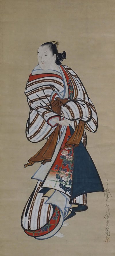 Pysyvä kurtisaani katselee olkapäänsä yli, n. 1715. tekijältä Dohan Kaigetsudo