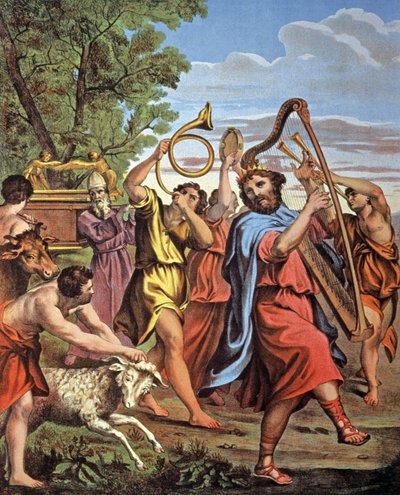 Kuningas Daavid tuo takaisin liiton arkin, 1800-luvun puoliväli (litografia) tekijältä Domenichino (1581 1641) (after)