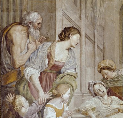 Pyhän Cecilian tarina: Pyhän Cecilian kuolema, yksityiskohta (Fresko tekijältä Domenichino
