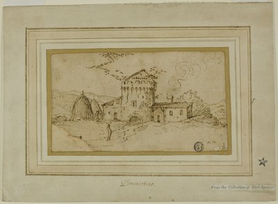 Maatila, jossa on torni ja heinänkorret tekijältä Domenichino