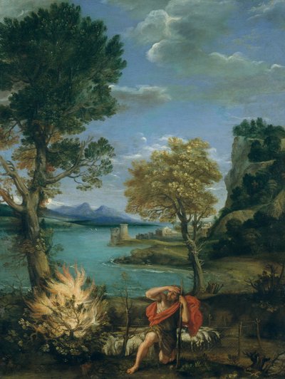 Maisema Mooseksen ja palavan pensaan kanssa, 1610-1616. tekijältä Domenichino