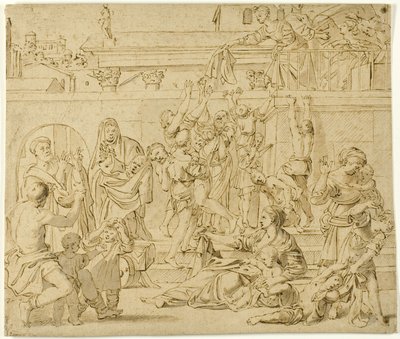 Pyhä Cecilia jakaa almuja köyhille tekijältä Domenichino