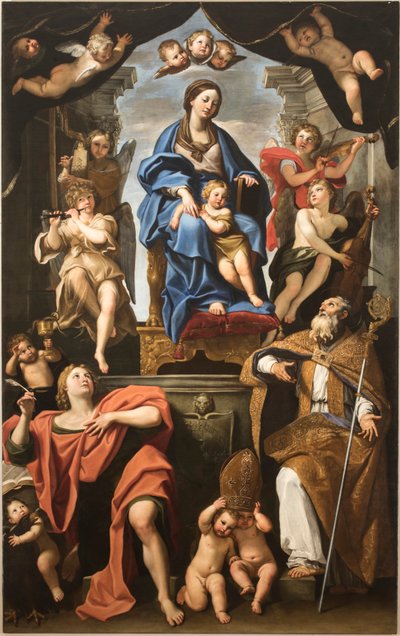 Neitsyt ja lapsi pyhien Petroniuksen ja Johannes evankelistan kanssa, 1625-1629. tekijältä Domenichino