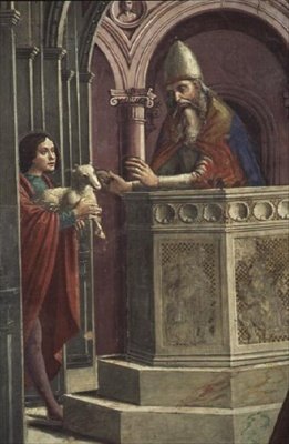 Joakim tekee uhrilahjansa, Joakimin karkottaminen temppelistä (fresko) (yksityiskohta). tekijältä Domenico Ghirlandaio