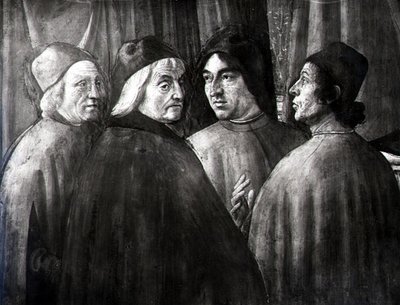 Sakarias temppelissä, yksityiskohta miesryhmästä tekijältä Domenico Ghirlandaio