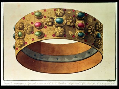 Lombardian rautakruunu, jolla Kaarle Suuri kruunattiin vuonna 777 ja Napoleon vuonna 1805 Milanon katedraalissa, kaiverrettu D. Landinin toimesta (akvatintta). tekijältä Domenico (after) Landini