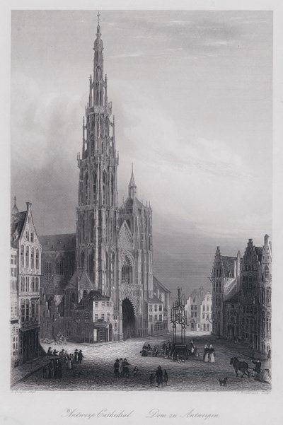 Antwerpenin katedraali (kaiverrus) tekijältä Domenico (after) Quaglio
