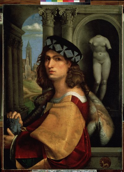 ""Nuoren miehen muotokuva tai omakuva"" (Miehen muotokuva tai omakuva) Domenico di Bernardo Capriolo (Caprioli) maalaus (1494-1528) 1512 Mitat 117x85 cm Eremitaaši, Pietari (Pyhä- Pietari) Pietari) tekijältä Domenico (attr.to) Capriolo