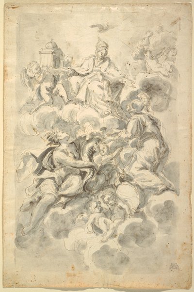 Kattomaalauksen luonnokset: Triumphant Church tekijältä Domenico Antonio Vaccaro