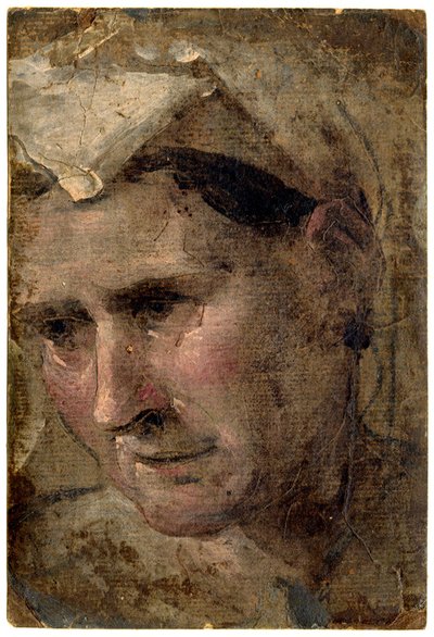 Beccafumi - Vanhan naisen pää, joka katsoo alas vasemmalle Öljy paperille, 1953,1212.4 tekijältä Domenico Beccafumi