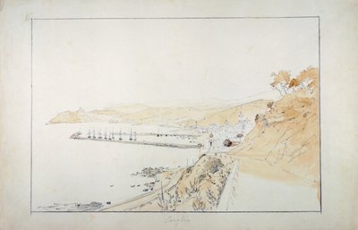 Porto Maurizio nähtynä Onegliasta, noin 1859, kirjoittanut Pasquale Domenico Cambiaso (1811-1894), Italia Kynä ja akvarelli. tekijältä Domenico Cambiaso