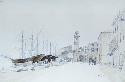 Näkymä aseista Taggiassa, noin 1860, kirjoittanut Pasquale Domenico Cambiaso (1811-1894), Italia Kynä ja akvarelli. tekijältä Domenico Cambiaso
