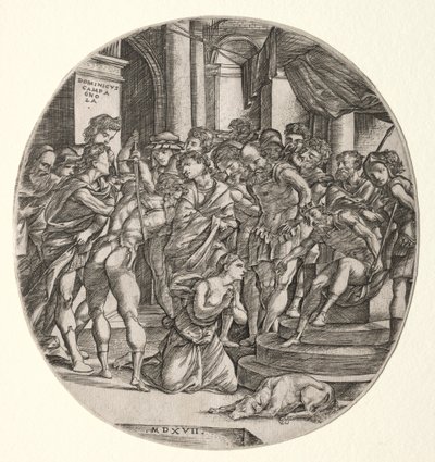 Pyhän Katariinan mestaus, 1517. tekijältä Domenico Campagnola