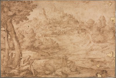 Pyhä Hieronymus maisemassa, n. 1530. tekijältä Domenico Campagnola