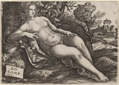 Venus makaamassa maisemassa tekijältä Domenico Campagnola