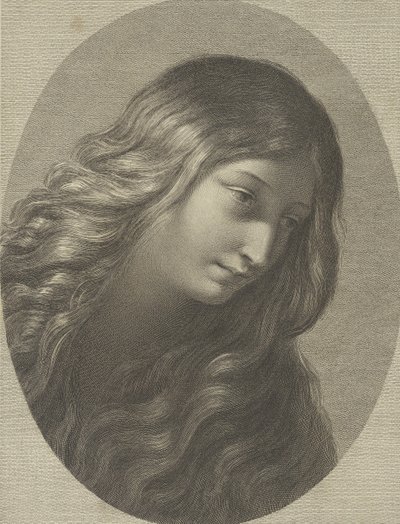 Maria Magdaleenan pää katsoen alas oikealle, soikeassa kehyksessä, Renin jälkeen..., n. 1745-1803. tekijältä Domenico Cunego