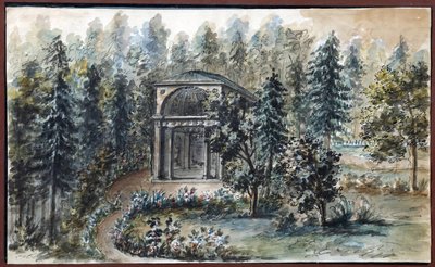 Paviljonki keisarinna Maria Fedorovnan sisaren Frederican muistoksi Pavlovskissa - Domenico Felice Lamoni (1745-1830). Akvarelli ja valkoinen väri paperille, jälkeen tekijältä Domenico Felice Lamoni