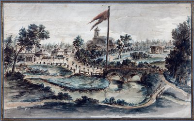 Näkymä Pavlovskin puistosta ja Pyhän Maria Magdaleenan sairaalasta, n.1783 (wc paperille) tekijältä Domenico Felice Lamoni