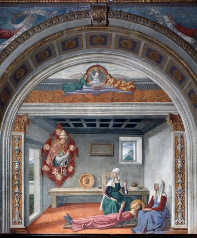 Pyhä Gregorius Suuren ilmoitus kuolemasta St Finalle - Fresco tekijältä Domenico Ghirlandaio