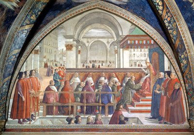 Pyhä Franciscus saa ritarikunnan sääntöä paavi Honoriuselta, kohtaus Pyhän Franciscus Assisilaisen elämän jaksosta, 1486 (katso myös 52660 ja 176888) tekijältä Domenico Ghirlandaio
