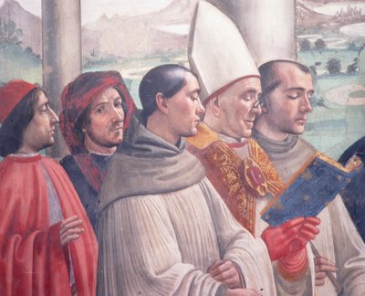 Pyhän Fransiskuksen kuolema, kohtaus Assisilaisen pyhän Fransiskuksen elämänkulkusarjasta, 1486, fresko, yksityiskohta 85239:stä. tekijältä Domenico Ghirlandaio