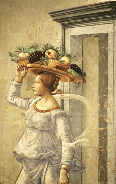 Hedelmää kantava nainen, Pyhän Johannes Kastajan syntymästä tekijältä Domenico Ghirlandaio