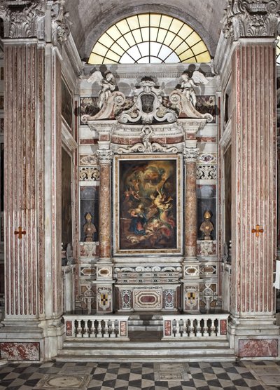 Ilmoitus, alttari, kuudes kappeli, n.1679 (öljy kankaalle) 345 x 200 cm tekijältä Domenico I Piola