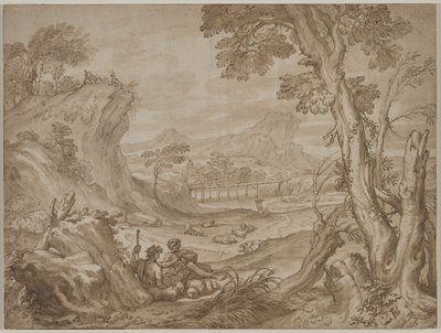 Maisema paimenten kanssa, n. 1700. tekijältä Domenico I Piola