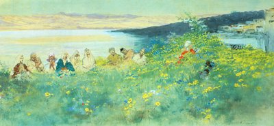 Hyvä sanoma, kirjoittanut Domenico Morelli (1826-1901), guassi paperille, 33x69 cm tekijältä Domenico Morelli