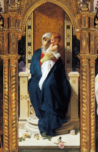 Ruusujen Madonnan tryptyykki, kirjoittanut Domenico Morelli (1823-1901), yksityiskohta, Pyhän Augustinuksen kappeli, Corigliano Calabron linna, Calabria, Italia tekijältä Domenico Morelli