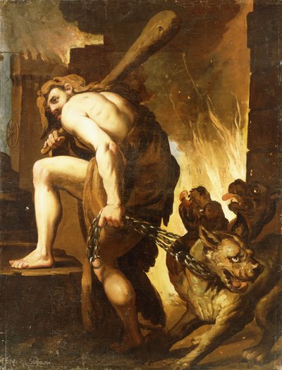 Hercules vetää Cerberusta helvetistä tekijältä Domenico Pedrini