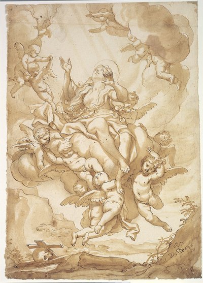 Pyhän Maria Magdalenan taivaaseenastuminen tekijältä Domenico Piola
