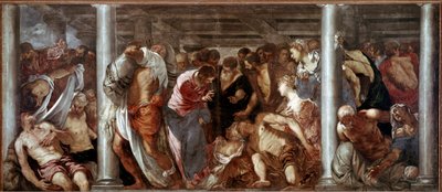 Kristus kuulee halvaantuneen (todennäköisen poolin). Jacopo Robustin maalaus dit il Tintoretto (The Tintoret tekijältä Domenico Robusti Tintoretto