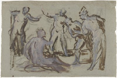 Työ lantamäellä, ystäviensä ympäröimänä tekijältä Domenico Tintoretto