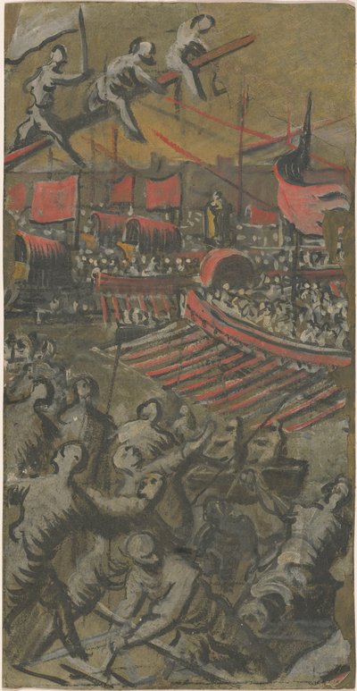 Venetsialaiset laivat hyökkäävät Konstantinopoliin tekijältä Domenico Tintoretto
