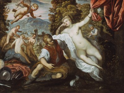 Venus ja Mars Cupidon ja kolmen armon kanssa maisemassa, 159095 tekijältä Domenico Tintoretto